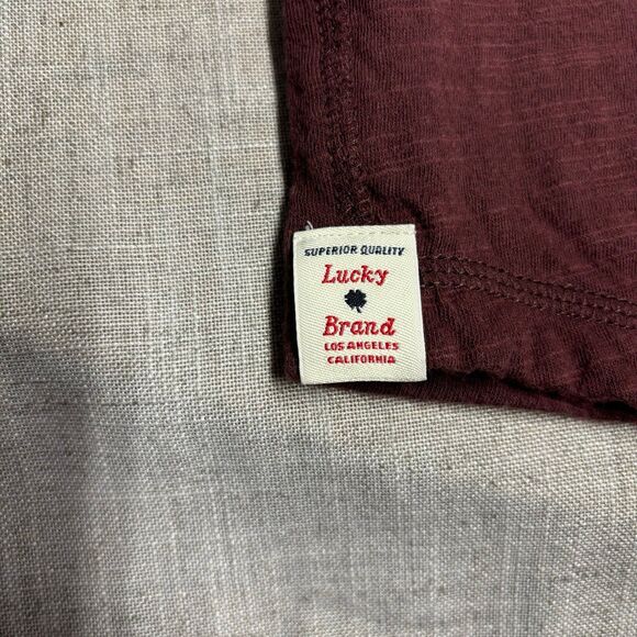 Lucky Brand Henley Long Sleeve Shirt Maroon Cotton Pull Over Men's Size Large - Picture 3 of 12
